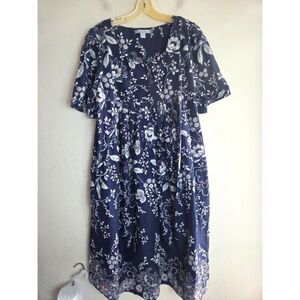 NWOT Only Necessities Blue White Floral 100% Cottom Maxi Length Dress size Large